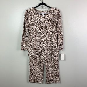NWT Flora Nikrooz | Leopard Animal Print Beige Pajama 2 Piece Set S